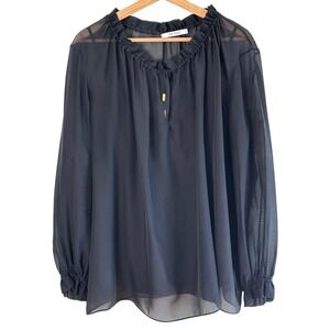 The Fold London Silk Work Blouse Black Ruffle Neck Quiet Luxury Top 12 Feminine